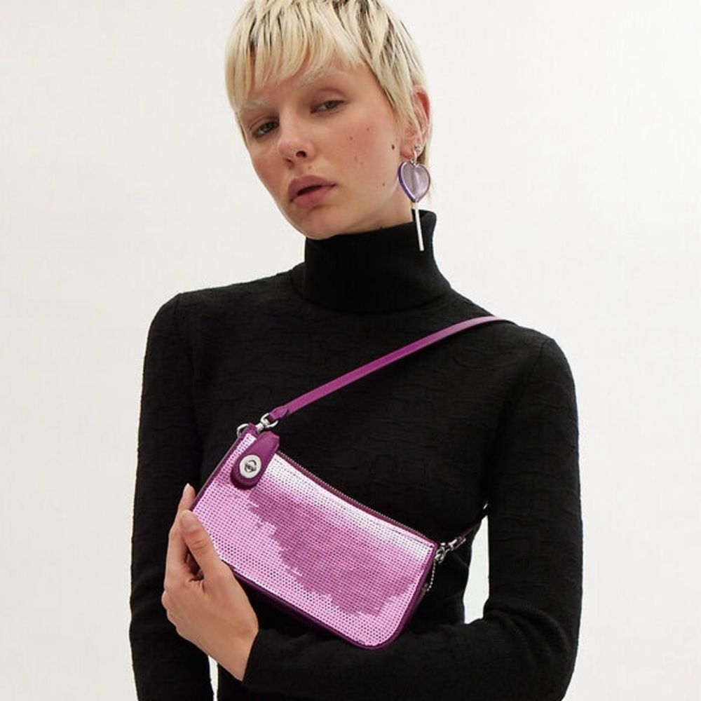 COACH Penn Sequined Shoulder Bag / Dust Bag / Dark Magenta / New Without Tags